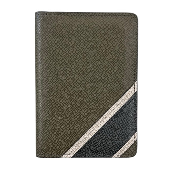Louis Vuitton Taiga Leather Stripe Pocket Organizer Card Holder Wallet - Picture 1 of 6